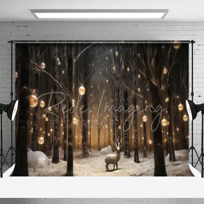 Reindeer Winter Forest Christmas Portrait Backdrop - Aperturee