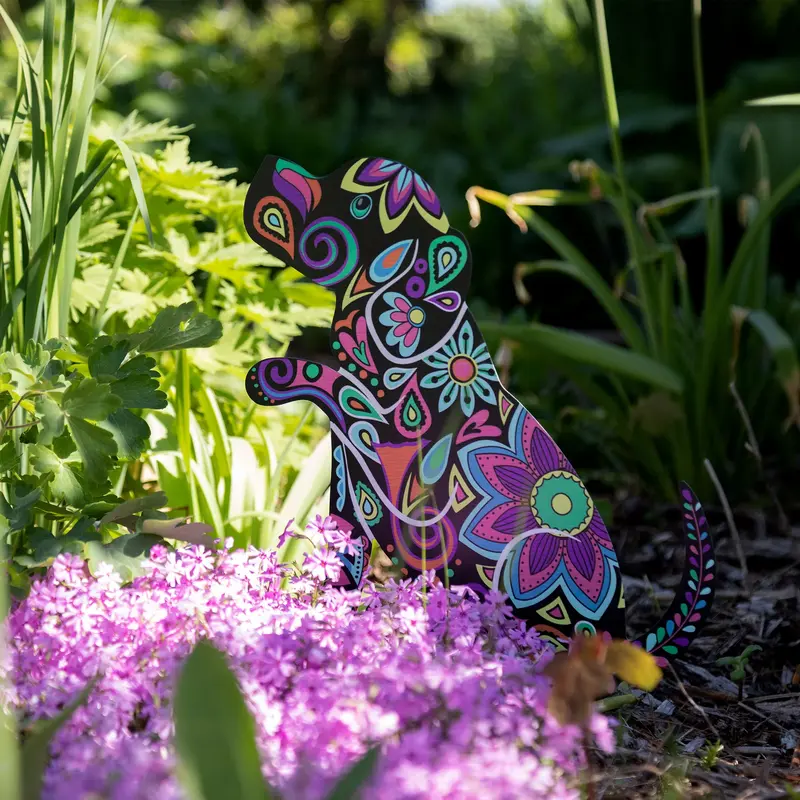 Forever Love Silhouette Garden Stake - Colorful Cat