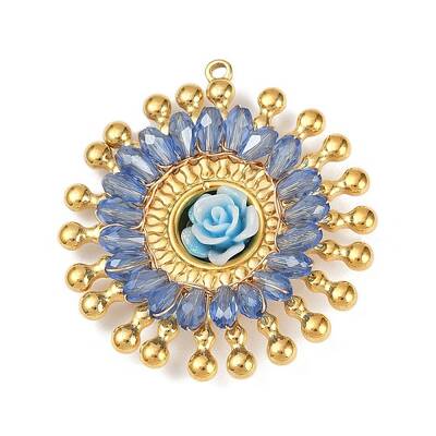 304 Stainless Steel and Resin Flower Pendants
