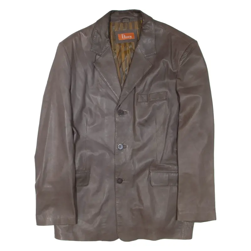 DIARY Mens Blazer Jacket Brown Leather L