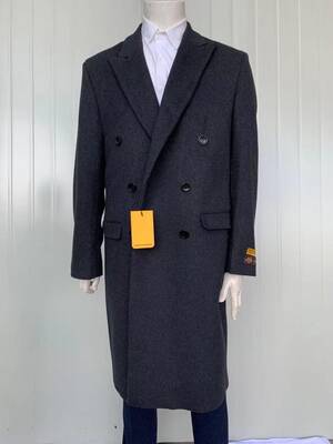 Mens Full Length Wool and Cashmere Overcoat - Winter Topcoats - Grey Coat
