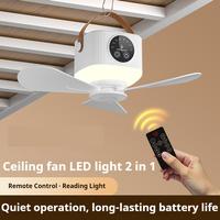 Long-Lasting Battery Portable USB Rechargeable Ceiling Fan with Night Light - Ideal for Camping, Dorms & Outdoor Use, Powerfu...