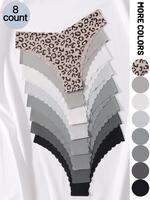 Women's Leopard Print & Plain Scallop Trim Panty, Soft Comfy Breathable Seamless Knicker for Daily Wear, Underwear for All Se...