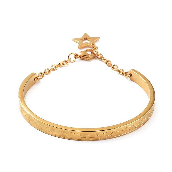 Ion Plating(IP) 304 Stainless Steel Star Bangles with Charms