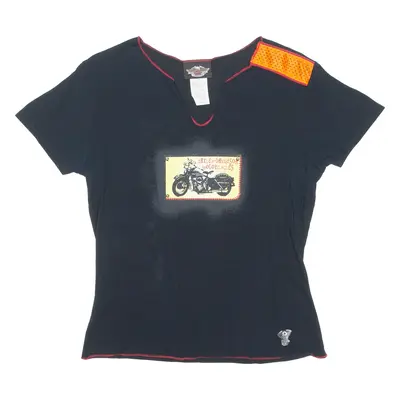 HARLEY DAVIDSON Womens T-Shirt Black V-Neck M