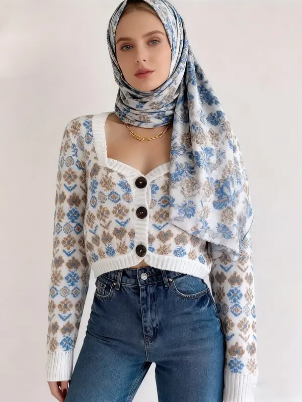 Women's Ethnic Pattern Cardigan, Bohemian Breathable Long Sleeve Knitwear, Spring & Fall Fashion, Casual Daily Wear, Stylish ...