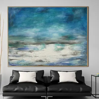 Large Abstract Seascape Painting on Canvas Oceanscape Wall Art Hand-Painted Artwork Modern Oil Painting for Aesthetic Room De...