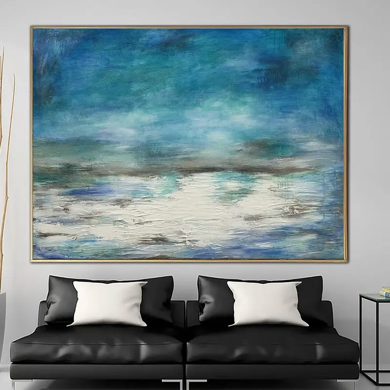 Large Abstract Seascape Painting on Canvas Oceanscape Wall Art Hand-Painted Artwork Modern Oil Painting for Aesthetic Room De...