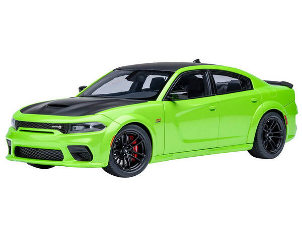 Dodge Charger Scat Pack Widebody Sublime Green with Matt Black Hood and Top 1/18 Model Car by Autoart
