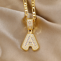 18K Gold Plated A-Z Letter Necklace | Iced Out Zircon Initial Pendant | Sugar Block Style Alphabet Jewelry