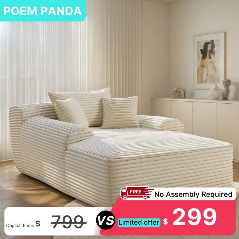 PoemPanda 67 Inch Oversized Lounge Chair, Boneless Chaise Lounge Living Room,Corduroy sofa,No Assembly pression sofa,Fluffy c...