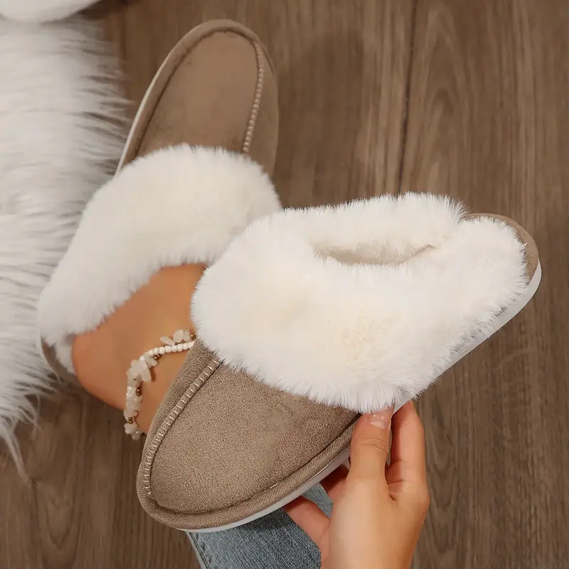 Warm Women's Plush Fleece-Lined Slip-On Moccasin with Fluffy Detail - Non-Slip Winter Home Slippers on Flat Platform Sole. So...
