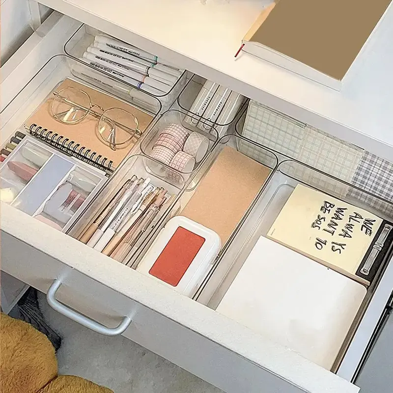 Clear Stationery Storage Box, 5 Counts/set Girly Bedroom Accessories Drawer Storage Organizer, Desk Accessories Makeup Organi...