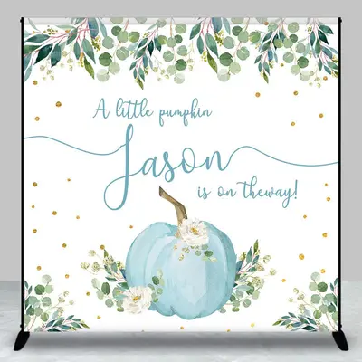 Aperturee Greenery Blue Pumpkin Custom Baby Shower Backdrop - Aperturee