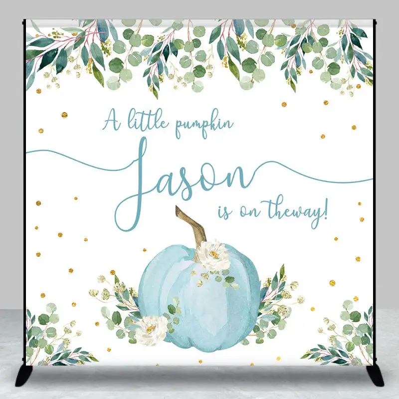 Aperturee Greenery Blue Pumpkin Custom Baby Shower Backdrop - Aperturee