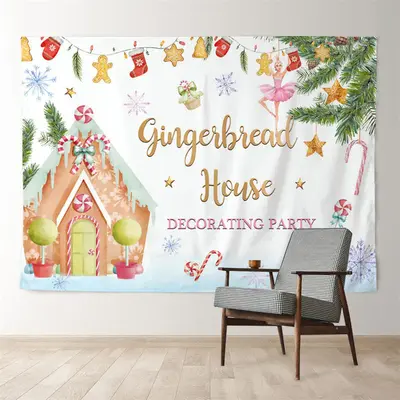 Aperturee Snowy Gingerbread House Star White Xmas Backdrop
