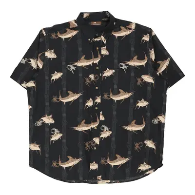 Café Luna Hawaiian Shirt - XL Black Cotton