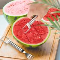 【2 Pack】Watermelon Fork Slicer Cutter Slicer Tool, 2-in-1 Stainless Steel Fruit Cutter, Dual Head Fruit Forks Slicer Knif...