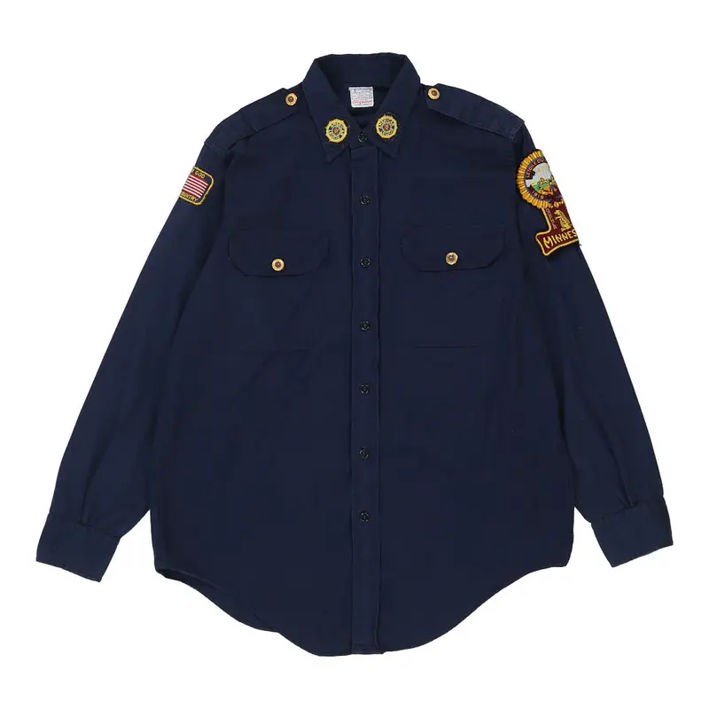 1950's/1960-'s AmericanLegion Minnesota  Conqueror Embroidered Shirt - Medium Navy Cotton