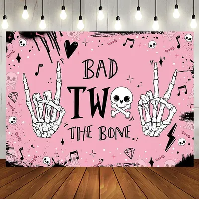 Pink Bad Two The Bone Halloween Birthday Backdrop - Aperturee