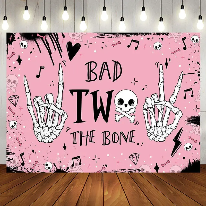 Pink Bad Two The Bone Halloween Birthday Backdrop - Aperturee