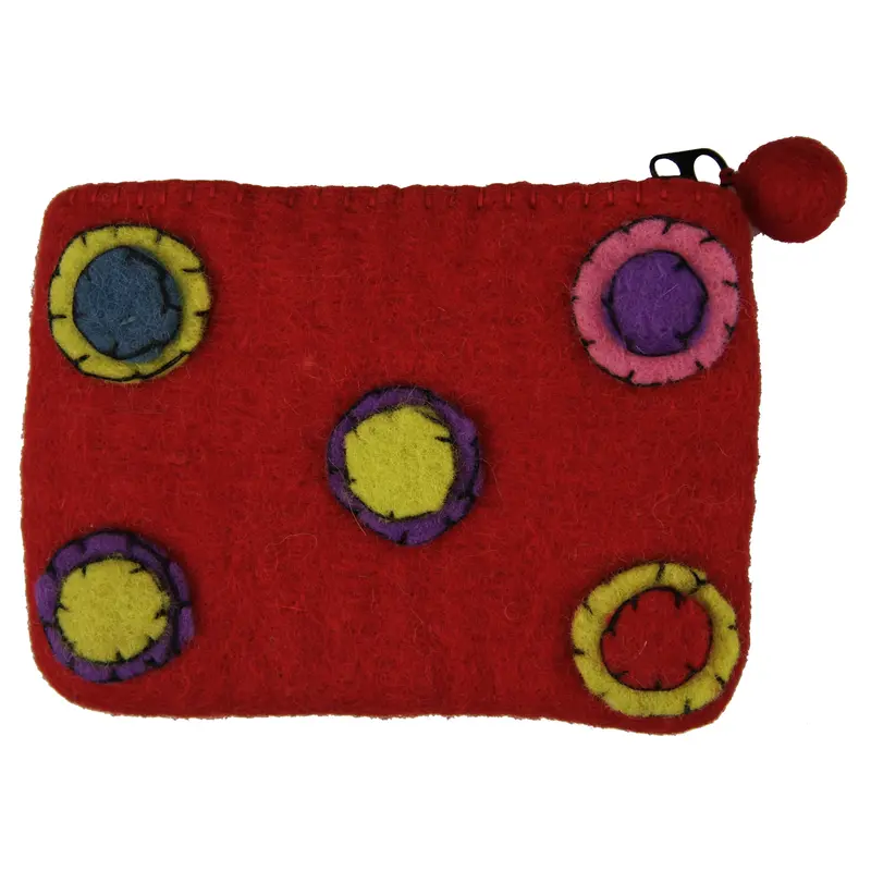 Wheel of Good Fortune Felt Pouch - Red