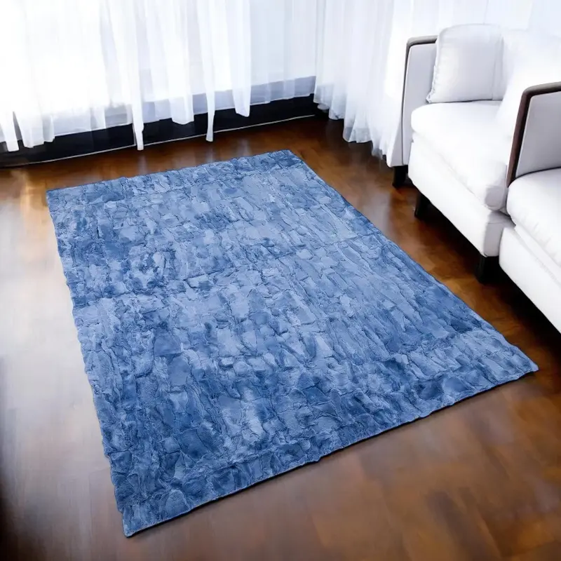 Bright Blue Rex Rabbit Fur Shaggy Rug