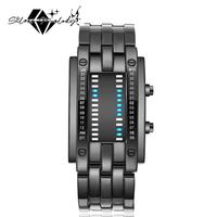 SilverMelody Fashion Mens Binary Sports Watch Digital LED Matrix Waterproof Outdoor Casual Black Bracelet Square Blue Backlit...