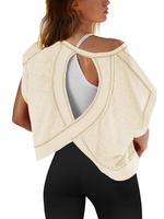 Women's Solid Backless Tee, Casual Sporty Short Sleeve T-shirt for Daily Outdoor Wear, Ladies Clothes for All Seasons
