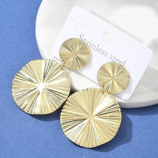 Ion Plating(IP) 304 Stainless Steel Flat Round Dangle Stud Earrings for Women