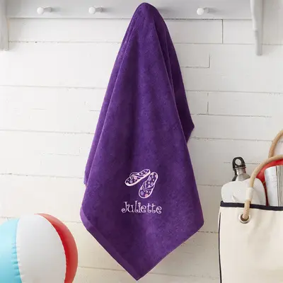 Purple All About Me Fun Embroidered Beach Towel - Aperturee