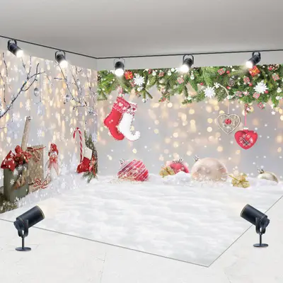 Aperturee Snowy Light Bokeh Christmas Vibe Room Set Backdrop | Christmas Backgrounds Fireplace | Winter Wonderland Backdrop |...