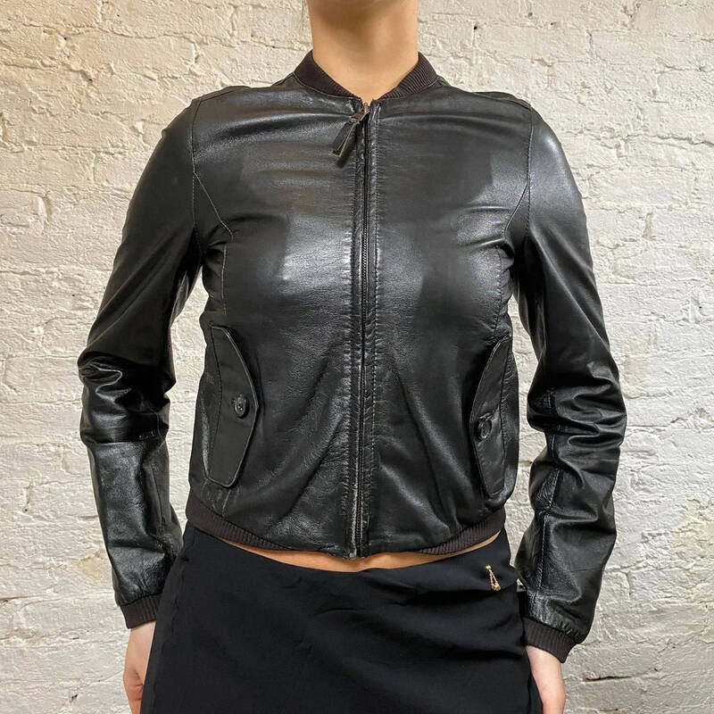 Benetton Leather Jacket - XS Black Leather