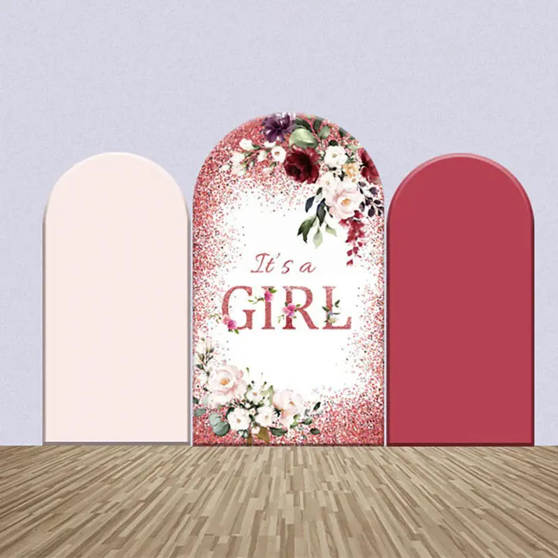 Pink Floral Glitter Baby Shower Arch Backdrop Kit - Aperturee