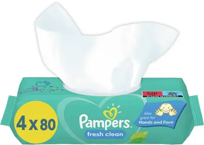 Pampers Fresh Clean Baby Wet Cleansing Wipes for Sensitive Skin 4x80pcs