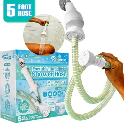Rinseroo Portable Handheld Shower Hose - 5 Foot Pressure Showerhead for Easy Accessible Bathing - Universal Compatibility & G...