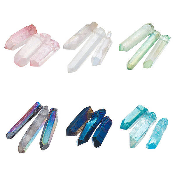 6 Sets 6 Colors Electroplated Natural Quartz Crystal Beads Strands