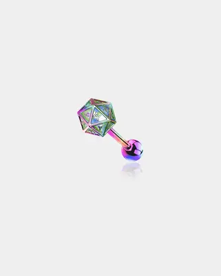 D20 Glitter Dice Helix Earring - Rainbow