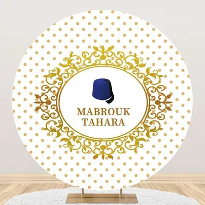 White Gold Dots Hat Mabrouk Tahara Round Backdrop