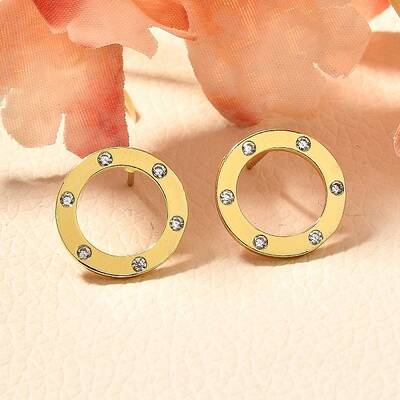 Ring Brass Micro Pave Clear Cubic Zirconia Stud Earrings