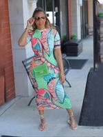 Women's All Over Print Round Neck Bodycon Dress, Fashion Casual Short Sleeve Midi Dress for Daily Outdoor Wear, Ladies Dress ...