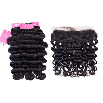 ISEE HAIR Hollywood Wave Bundles With Frontal Deal 10A Grade 100% Human Virgin Unprocessed Hair