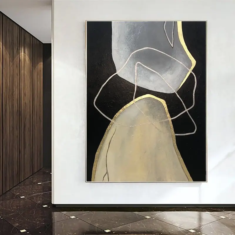 Large Abstract Painting Original Oversize Wall Art Black Wall Art Beige Paintings On Canvas Gray Wall Art Living Room Wall Ar...