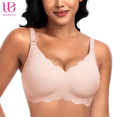 Werena Women's Wireless Jelly Bra Seamless Comfort Bras Push Up Bralette Full Coverage for Everyday V-neck Scallop Bra No Und...