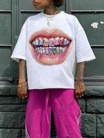 Men's Cartoon Smile Lip Print Drop Shoulder Tee, Regular Fit Casual Short Sleeve Round Neck T-shirt for Summer, Men's Top for...