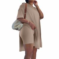 METAONLY Women Plus Size 2 Piece Outfits Short Sleeve Tunic Tops and Skinny Biker Shorts Sets Tracksuits Womenswear Bodycon S...