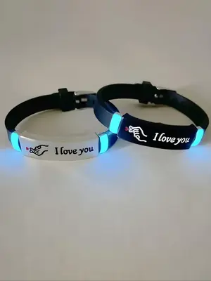 Couple Luminous Silicone Bracelet, Couple Bracelets, Heart Design Bracelet, Cute Heart & Letters Pattern Bracelet for Women &...