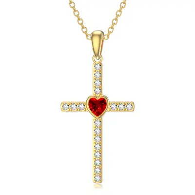 14K Gold Zircon Cross Pendant Necklace