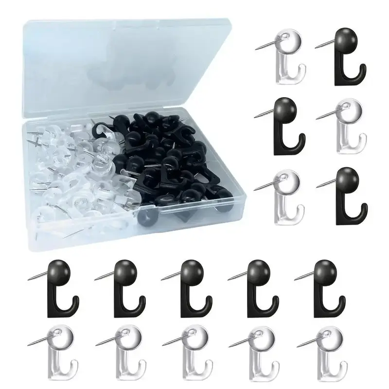 50pcs/set 2 in 1 Hook Shaped Thumbtack, Portable Mini Multipurpose Push Pin, Office Stationery & Supplies