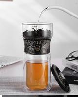 ZENS Cool Glass Teapot with Infuser, Smart One Touch Tea Maker for Loose Tea Diffusers with Insulated Mug and Portable Tea Ki...
